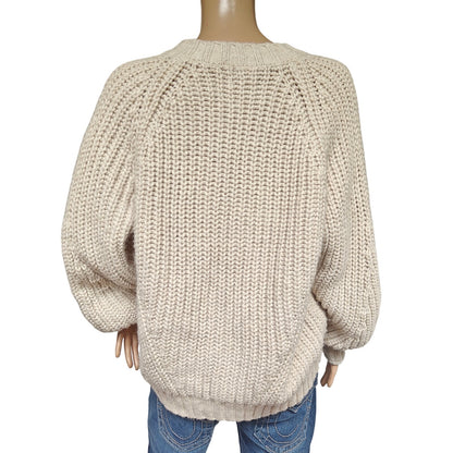 Cream Chunky V-neck Cable Knit Sweater