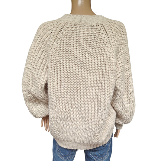 Cream Chunky V-neck Cable Knit Sweater