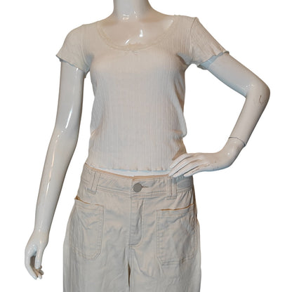 White Ribbed Lace Trim Baby Tee