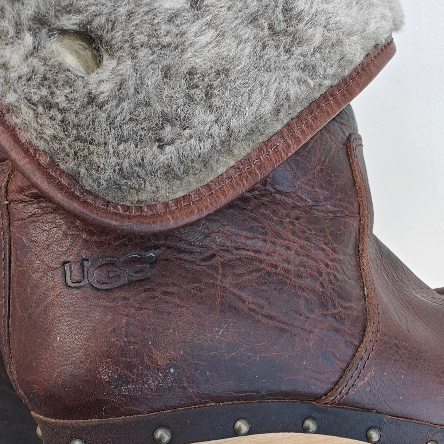 Red Leather Shearling Clog Ankle Boots