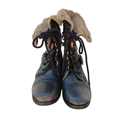 Black Faux Shearling Combat Boots