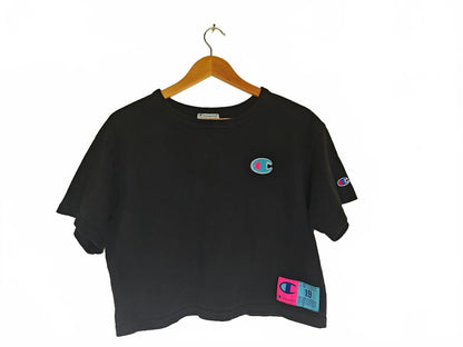 Black Crop Tee With Pink/Blue Patch
