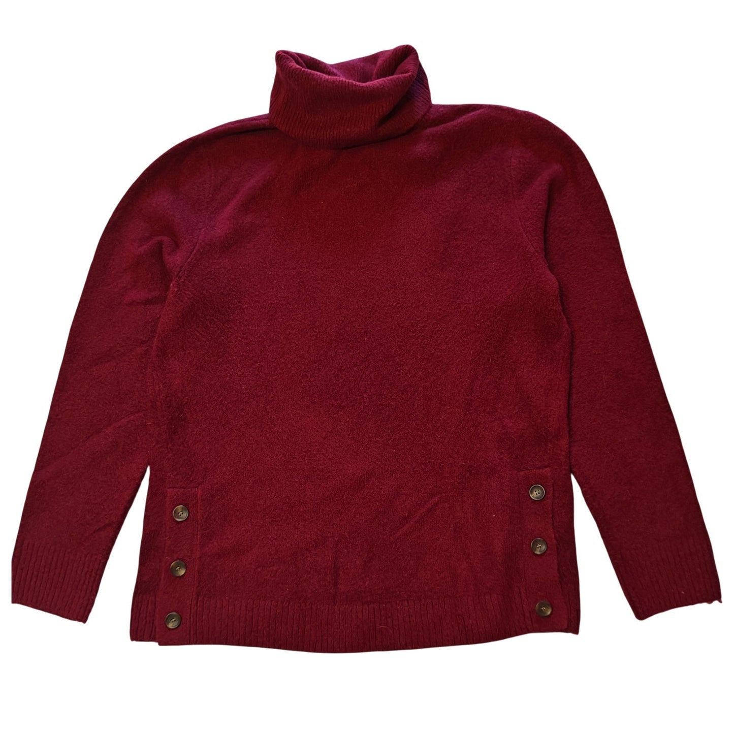 Burgundy Button Hem Turtleneck Sweater