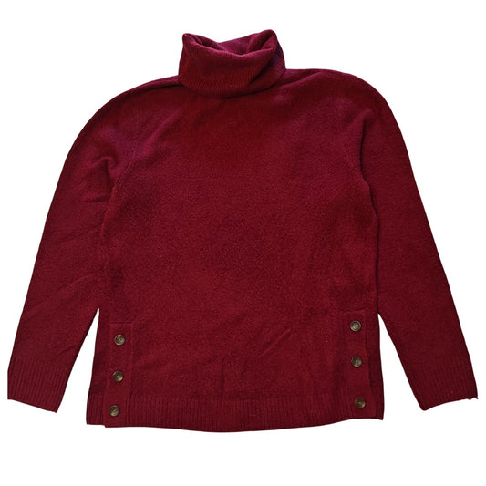 Burgundy Button Hem Turtleneck Sweater