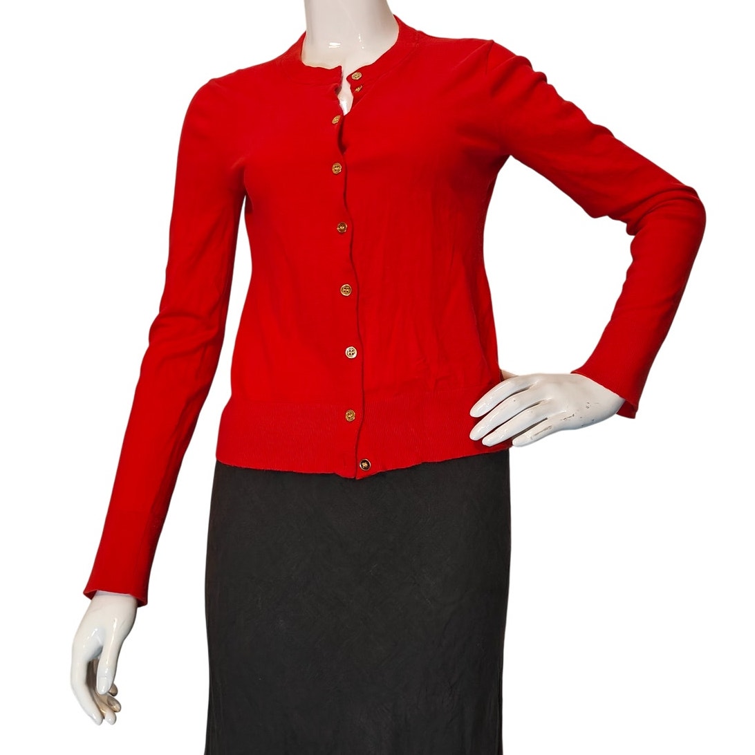 Red Cotton Button Front Cardigan Sweater