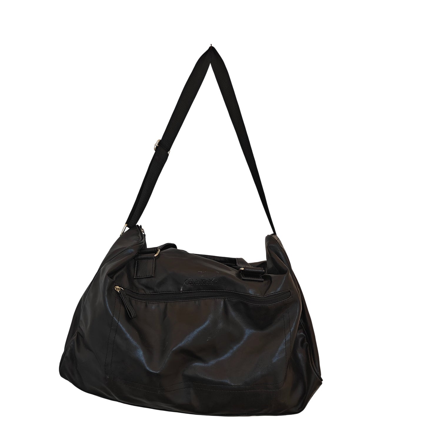 Black Faux Leather Weekender Travel Bag