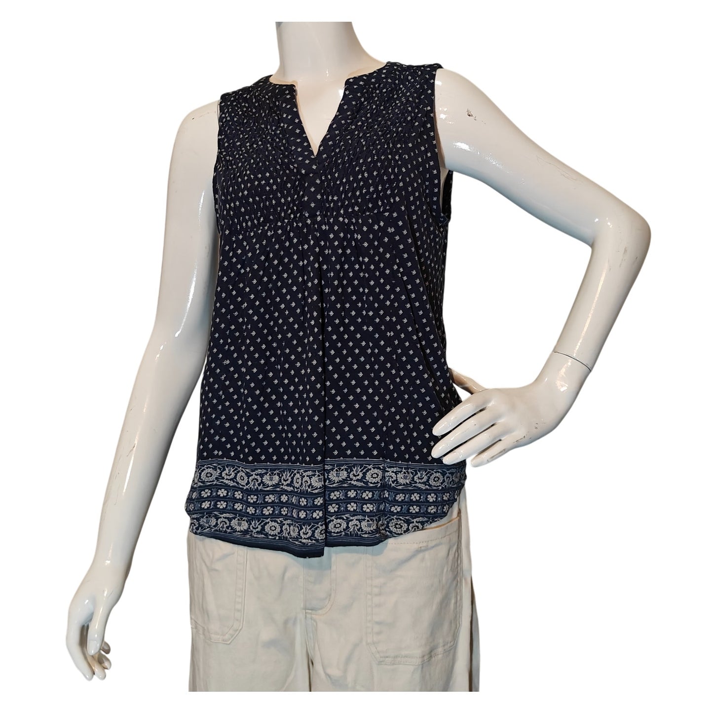 Navy Boho Print Sleeveless Top