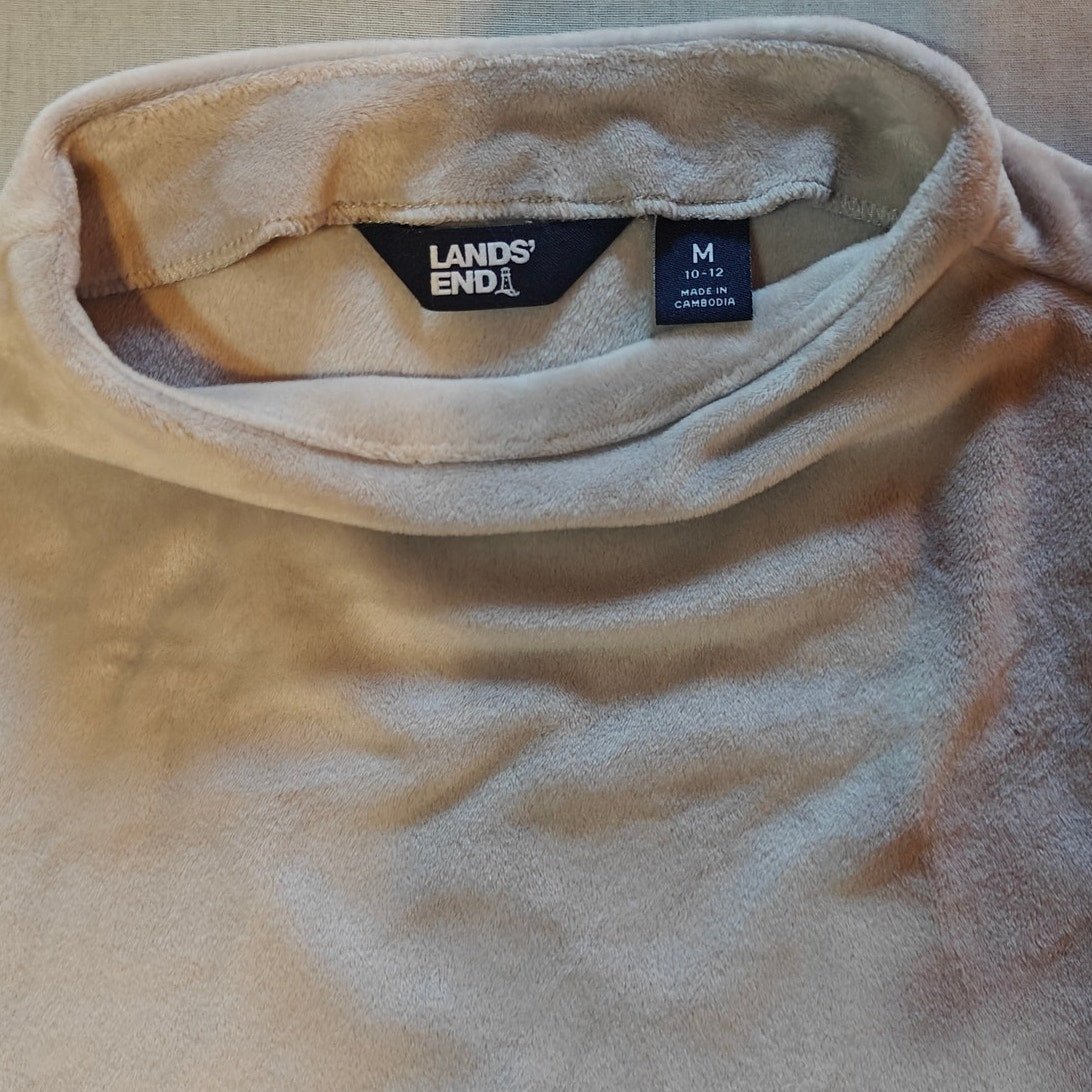 Beige Mock Neck Velour Long-Sleeve Top