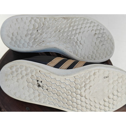 Grand Court Black Leather 3 Stripe Sneakers