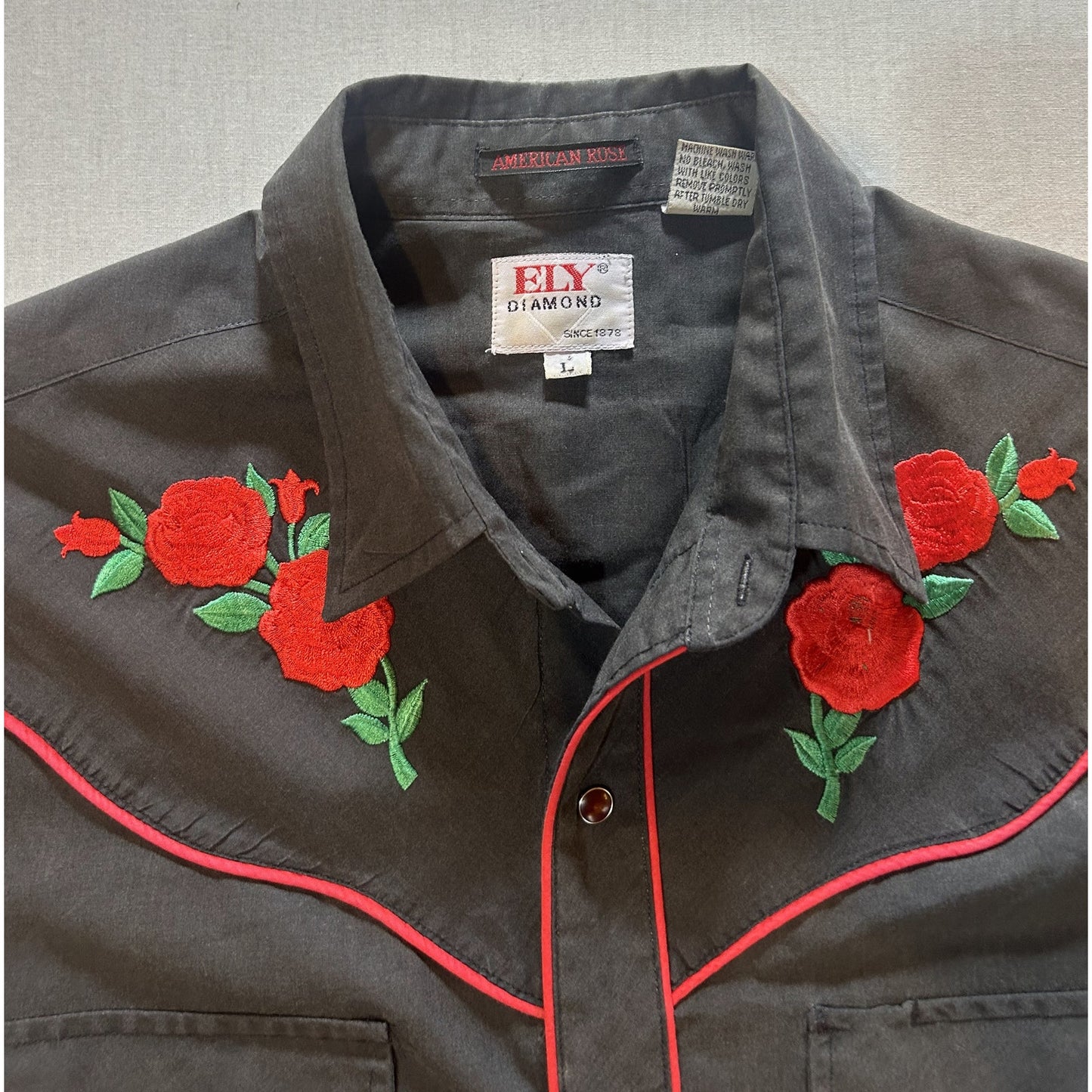 Black Western Shirt with Red Rose Embroidery