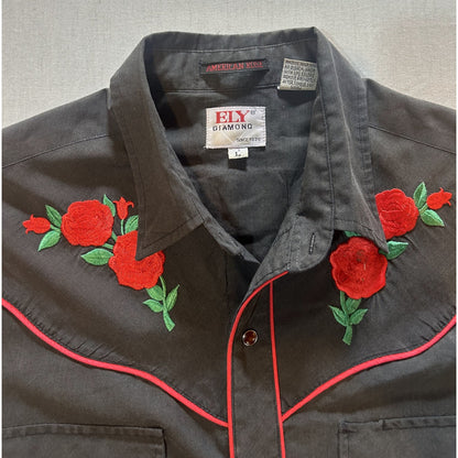 Black Western Shirt with Red Rose Embroidery