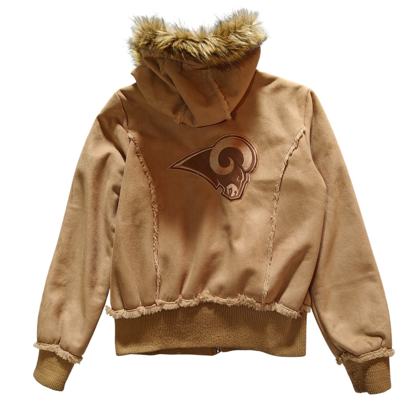St Louis Rams Tan Faux Suede Fur Trim Hooded Jacket