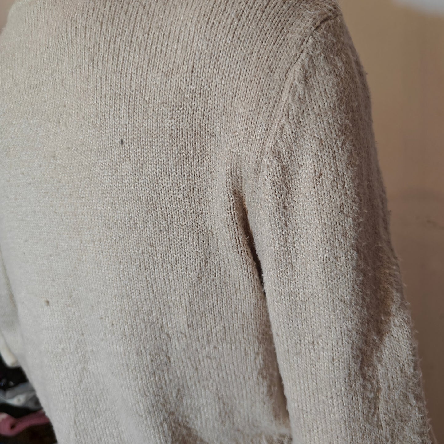 Beige Cropped Crew Neck Sweater