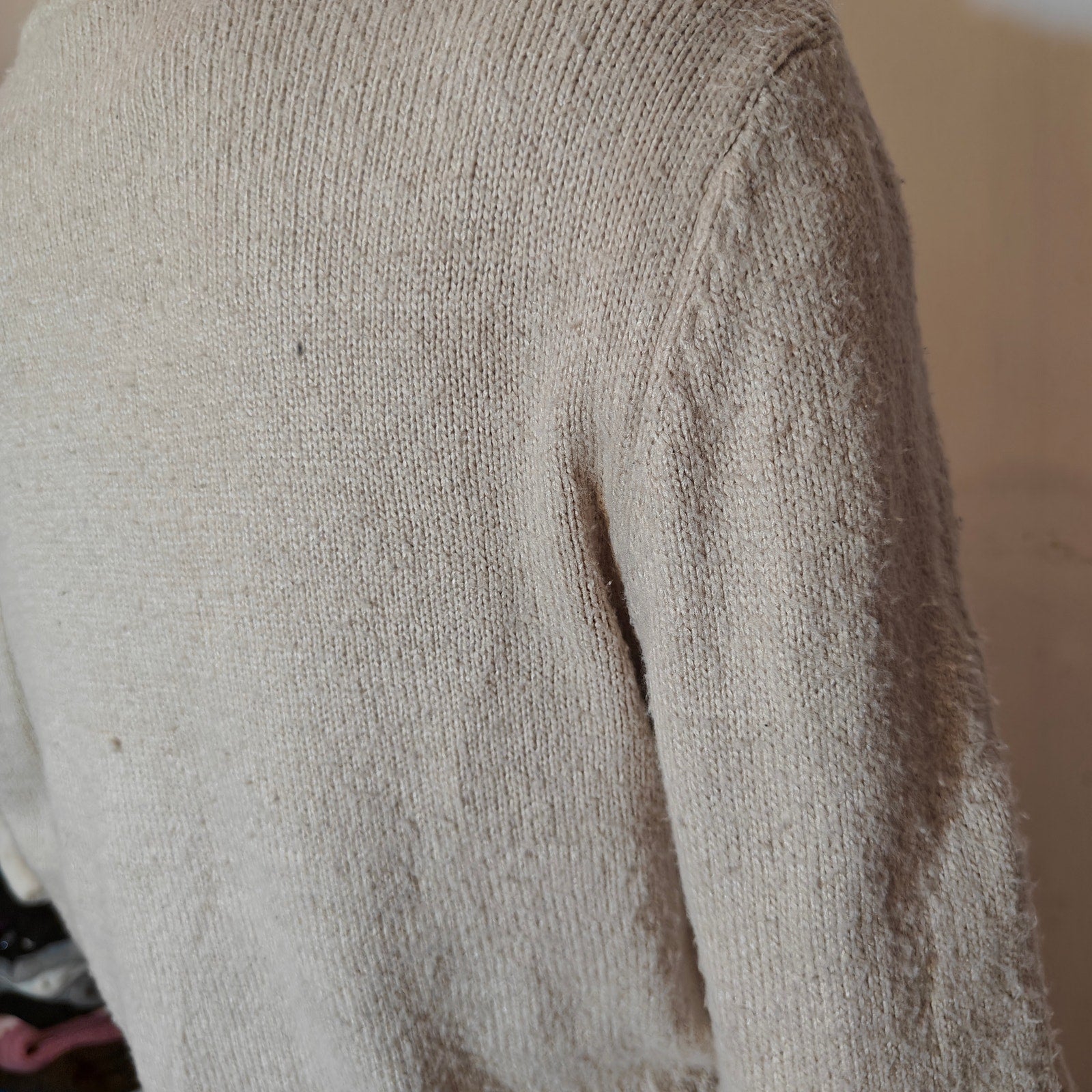 Beige Cropped Crew Neck Sweater