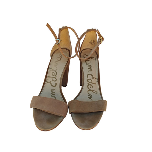 Tan Suede Ankle Strap Block Heel Sandals