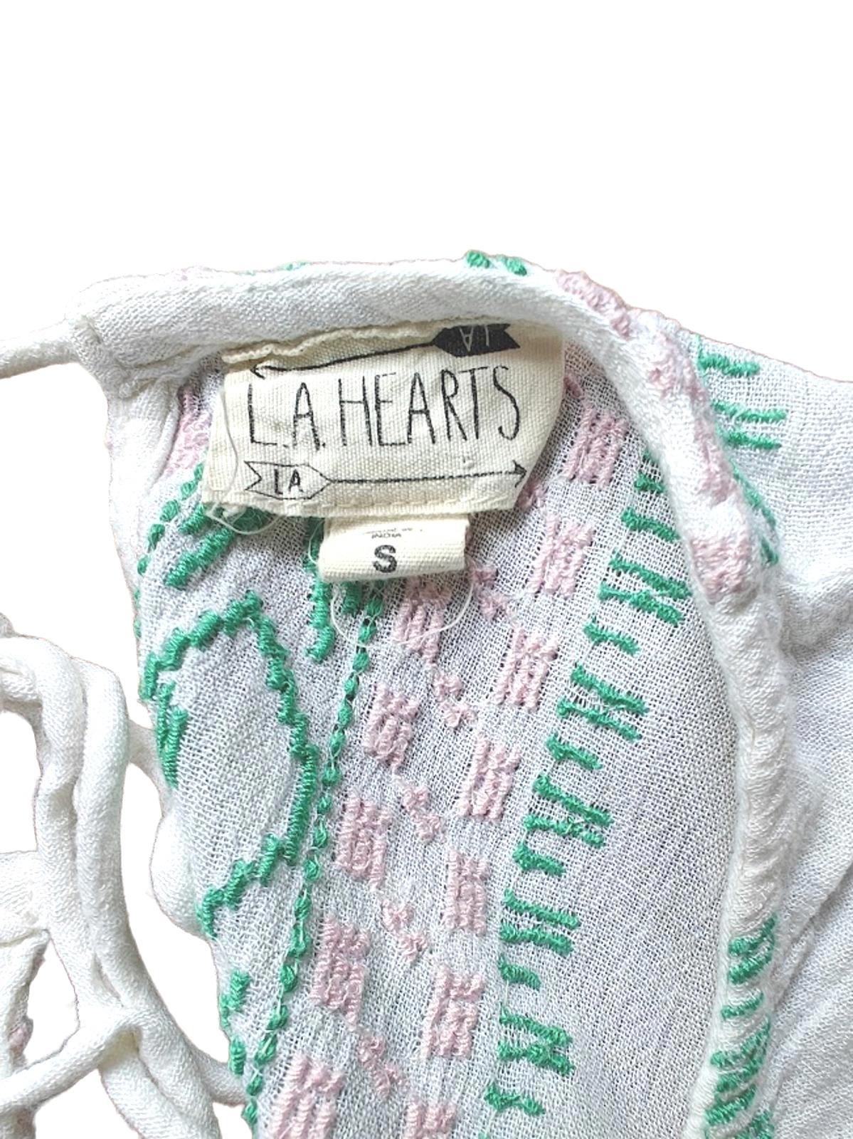 White Crop Tee with Blue and Pink Embroidery and Tie Back