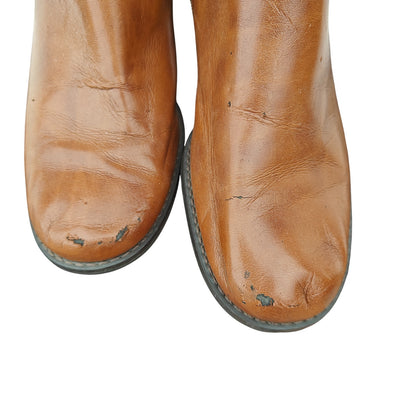Brown Leather Ankle Boots With Block Heel
