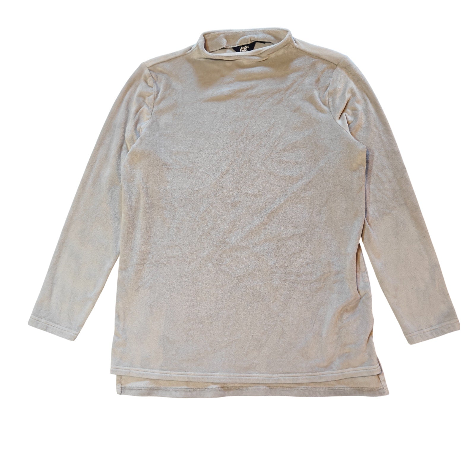 Beige Mock Neck Velour Long-Sleeve Top