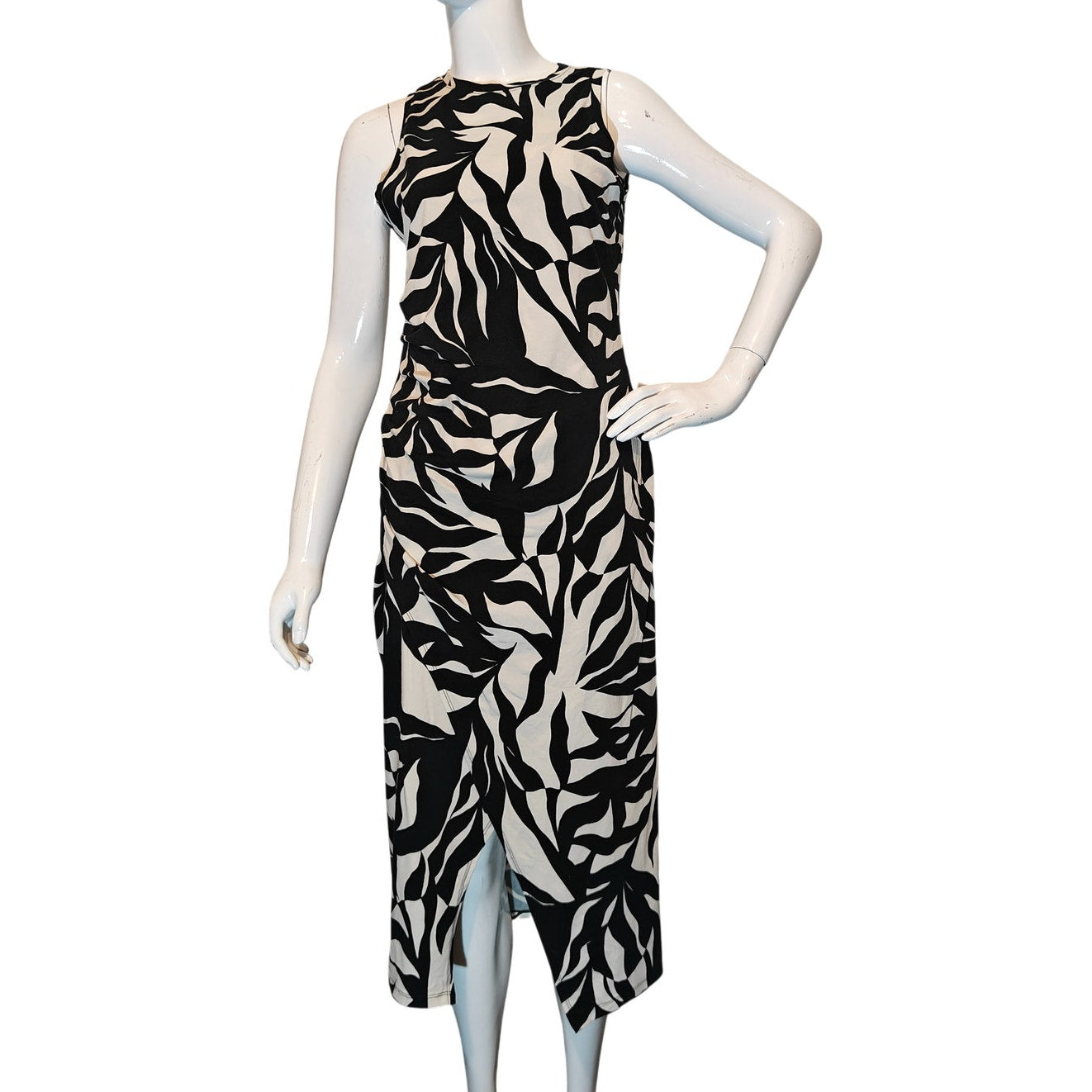 Black and White Abstract Print Midi Dress