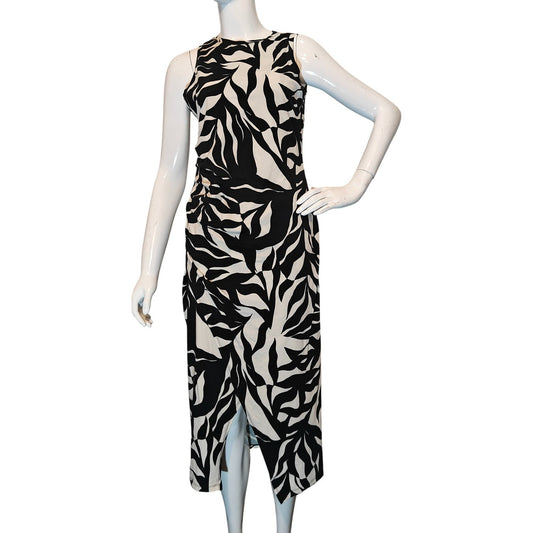 Black and White Abstract Print Midi Dress