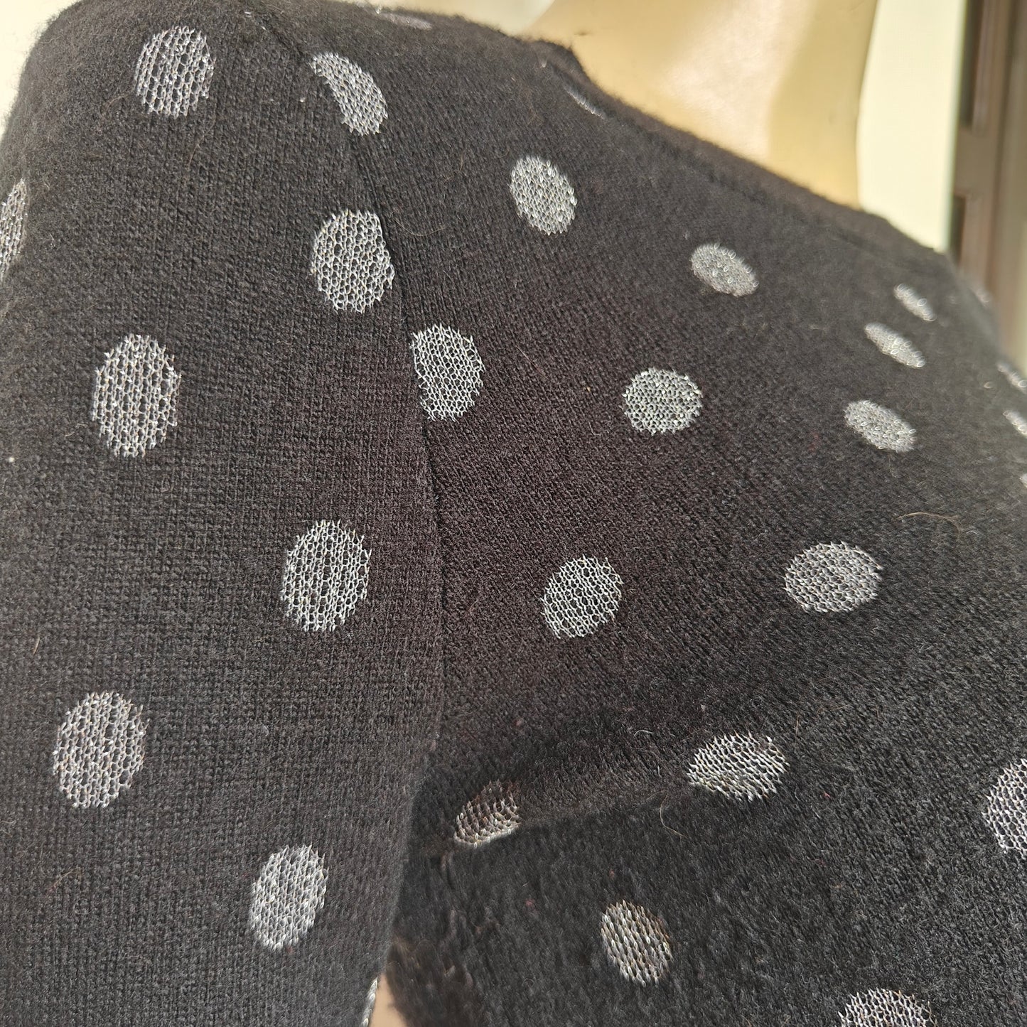 Black With Silver Polka Dot Wool-Blend Sweater