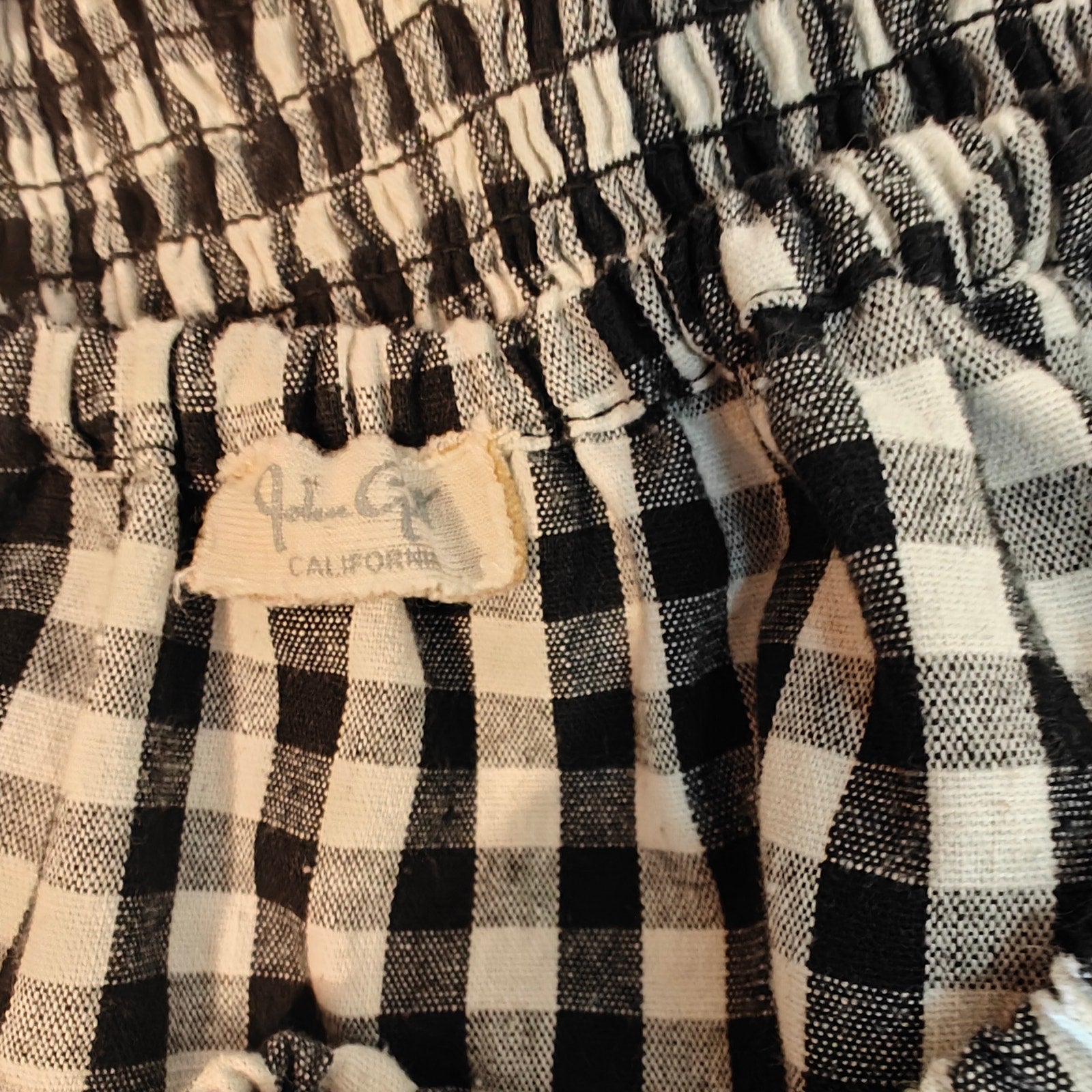 Black & White Gingham Off The Shoulder Smocked Crop Top