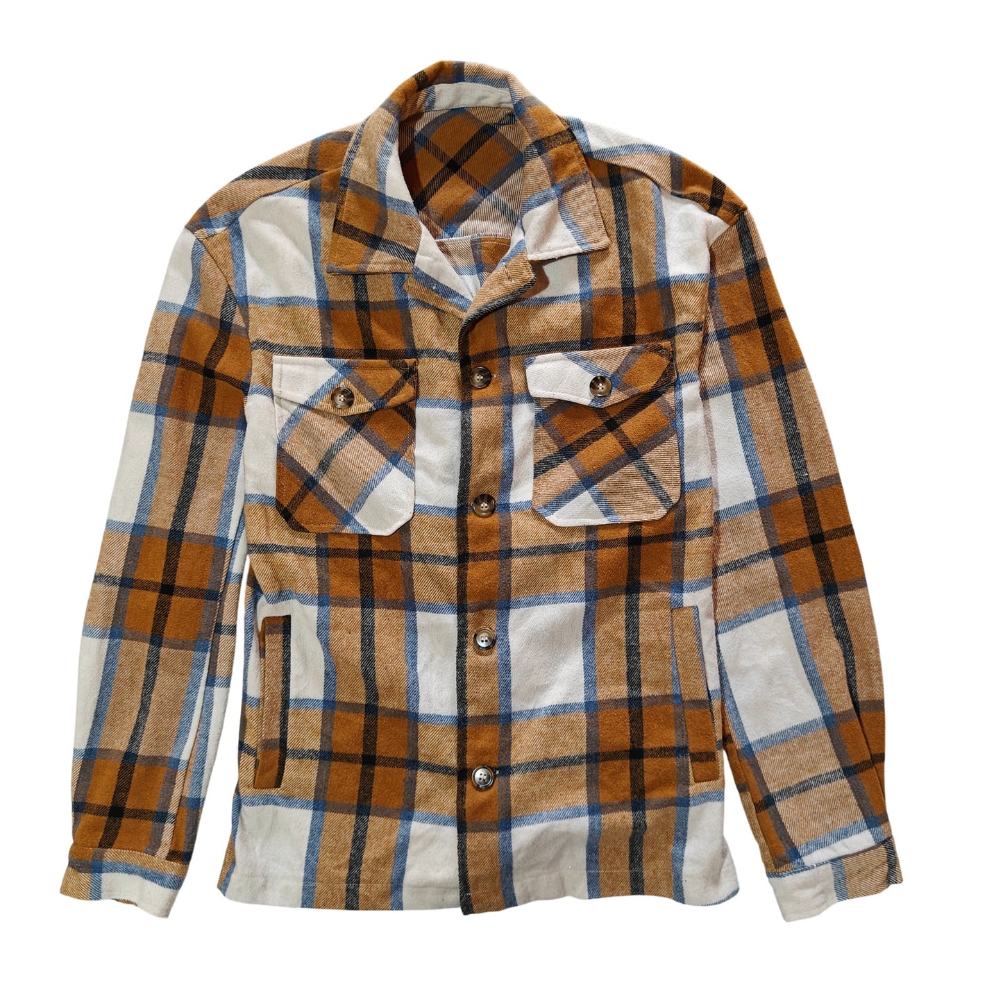 Khaki Plaid Shacket Jacket With Side Pockets