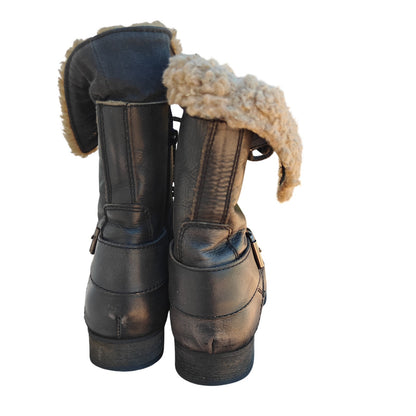 Black Faux Shearling Combat Boots