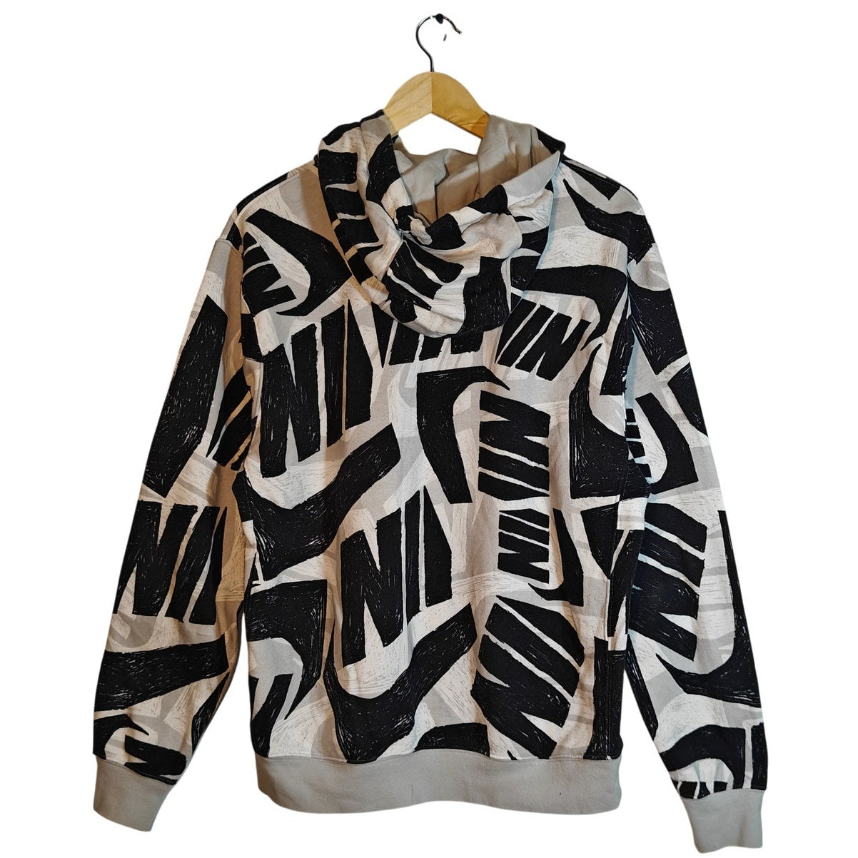 Black and White All Over Logo Print Hoodie