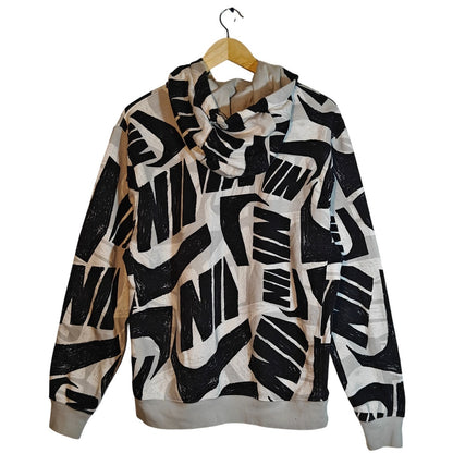 Black and White All Over Logo Print Hoodie
