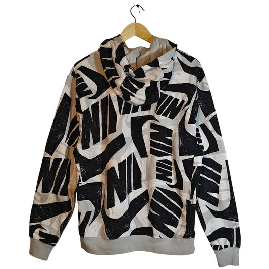 Black and White All Over Logo Print Hoodie