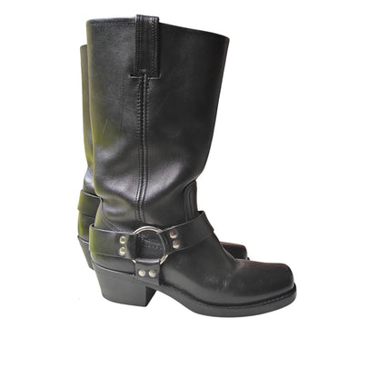 Harness 12R Black Leather Pull-On Mid-Calf Biker Boots