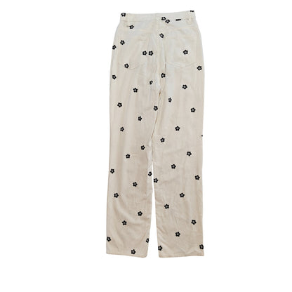 Ivory Floral Embroidered Boyfriend Fit Corduroys