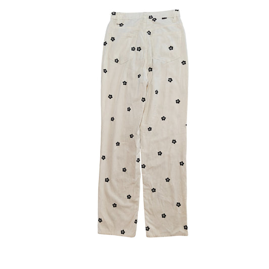 Ivory Floral Embroidered Boyfriend Fit Corduroys