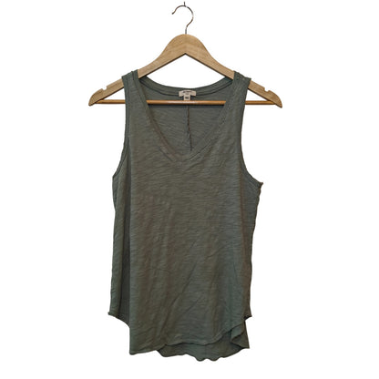 Green Slub V Neck Tank Top