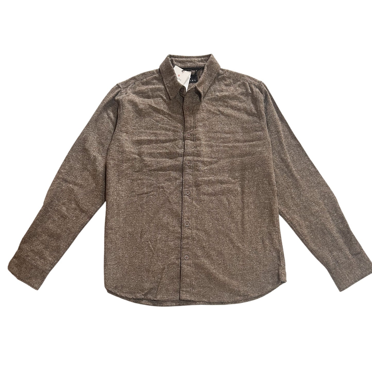 Brown Herringbone Button-Up Shirt