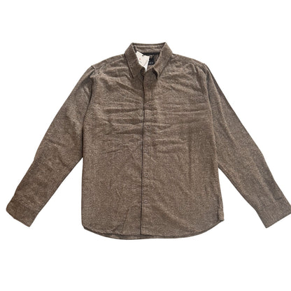Brown Herringbone Button-Up Shirt