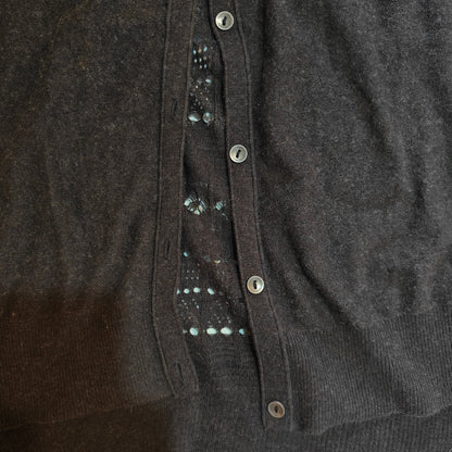 Charcoal Cardigan with Embroidered Sheer Back