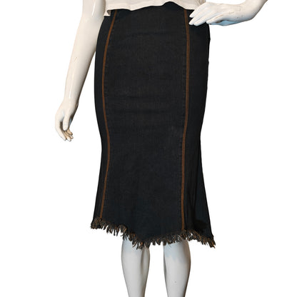 Denim Midi Skirt with Raw Hem