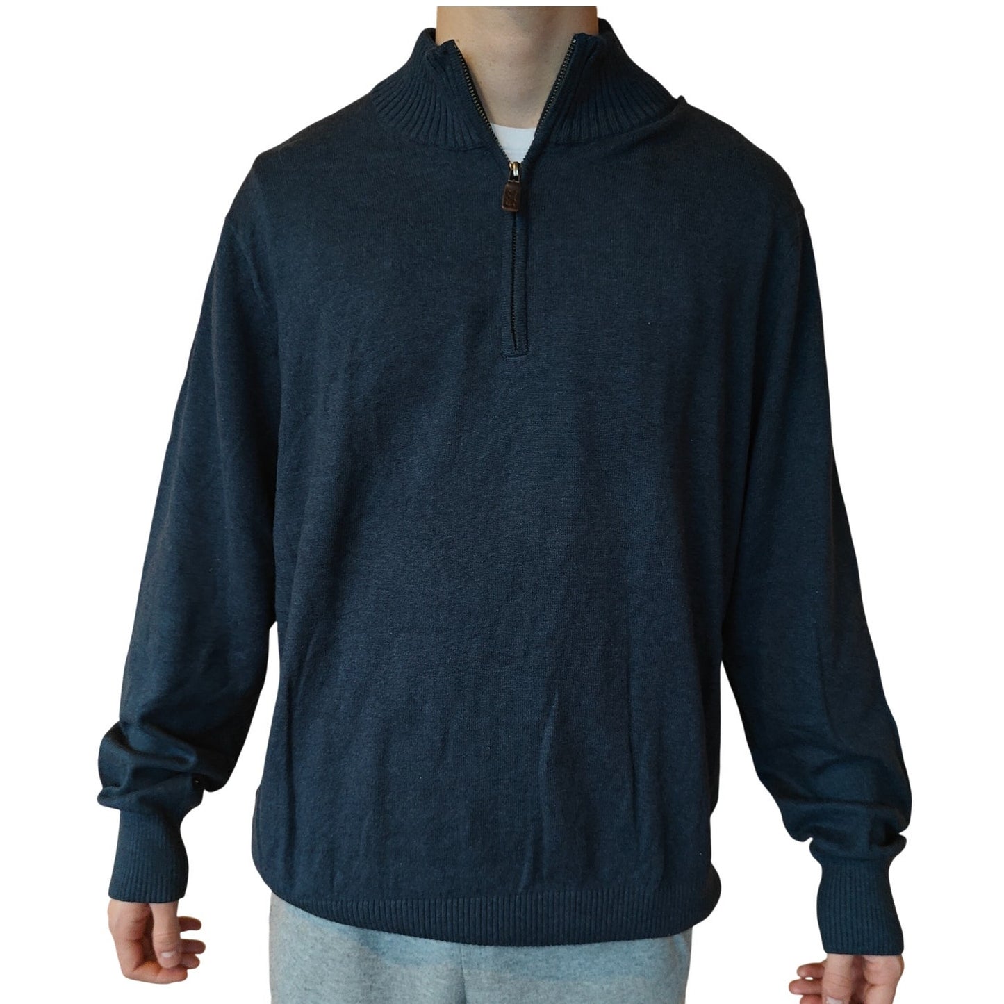 Blue Cotton Cashmere Quarter Zip Sweater
