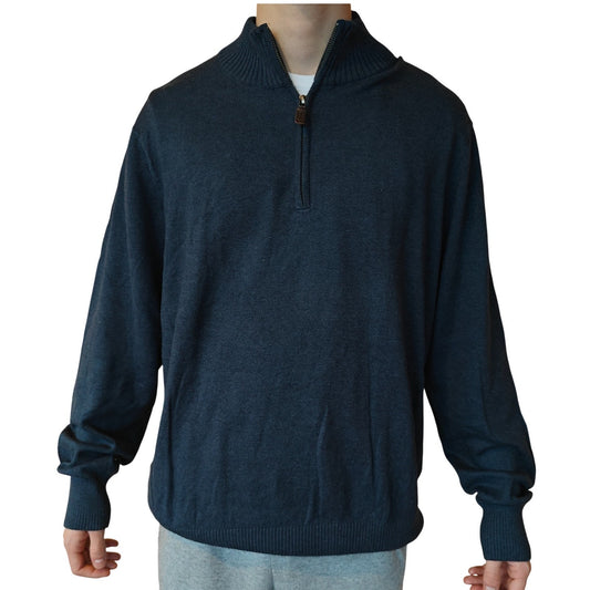 Blue Cotton Cashmere Quarter Zip Sweater