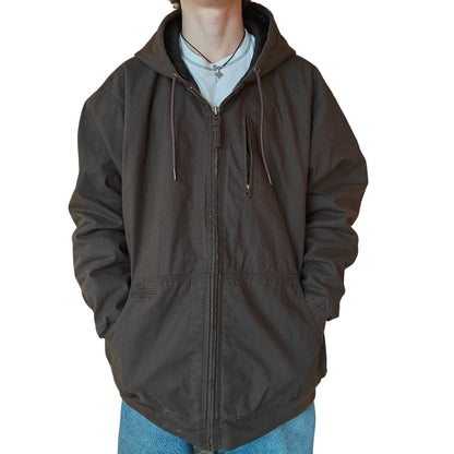 Brown Hooded and Quilted Workwear Jacket