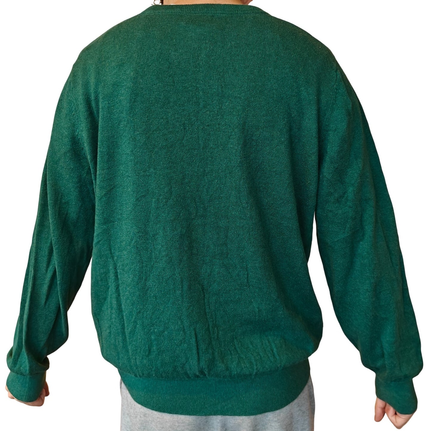 Green Cotton Cashmere V-Neck Sweater