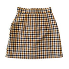 Brown Plaid Button Front Mini Skirt