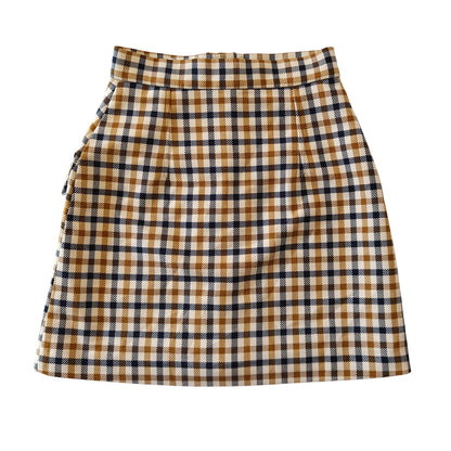Brown Plaid Button Front Mini Skirt