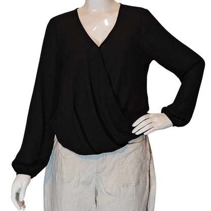 Black Draped Surplice V-Neck