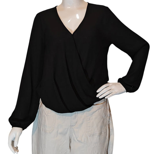 Black Draped Surplice V-Neck