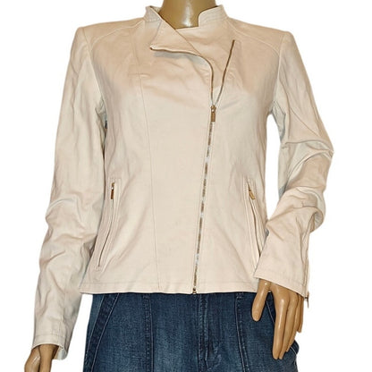 White Cotton Twill Moto Jacket