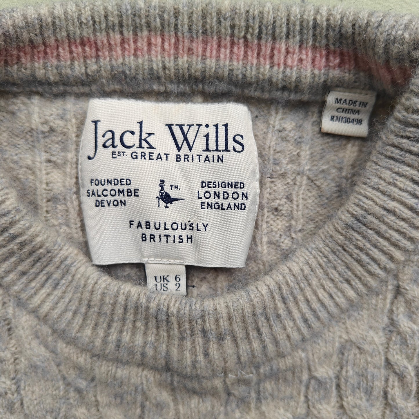 Gray Cable Knit Wool Crewneck Sweater