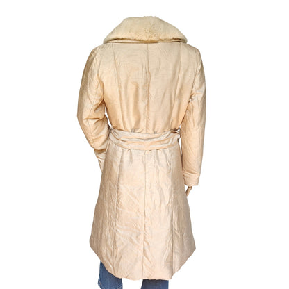 Champagne Faux Fur Collar Belted Coat